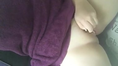 Teen fresh out of the shower uses vibrator on her clit
