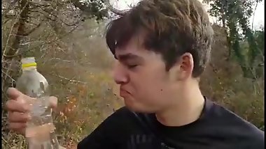 Young boy squirts all over his apple