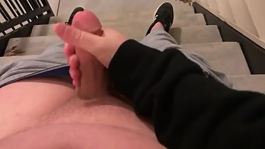 Teen Gets naked in Public Stairwell and cums! HD