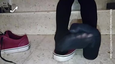 Red vans shoeplay in stockings pantyhose and soles NOVEMBER REWARD