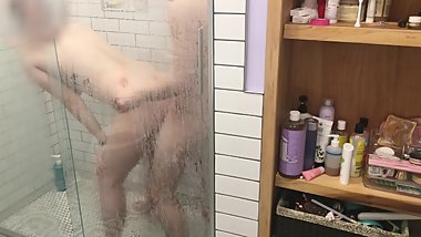 Tattooed Thick White Girl Sucking Dick and Being Fucked in the Shower