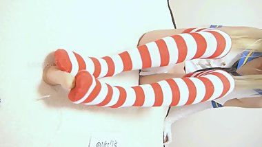 Chinese teen cosplay dildo footjob