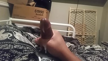 Young Black Cock Oozes Cum Close-Up